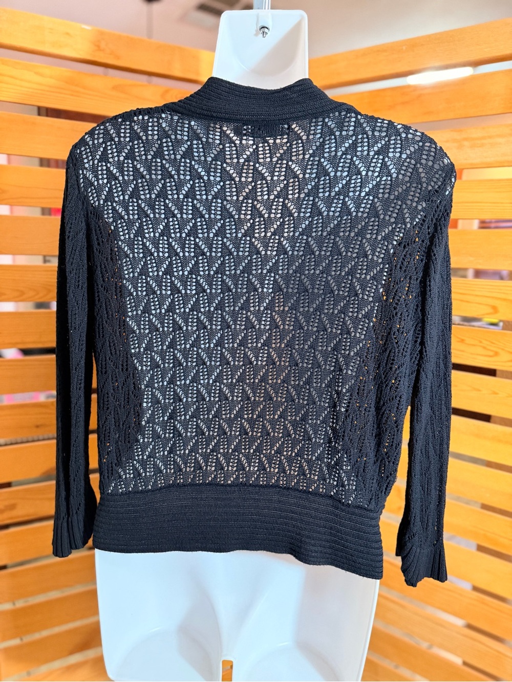 Black Tie-Front Open Knit Women's Cardigan Shrug - Picture 5 of 8